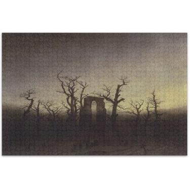 Imagem de Caspar David Friedrich Abtei Im Eichwald Quebra-cabeças adultos 500 peças arte pintura de paisagem quebra-cabeças coloridos família amantes presentes, 20,5 x 14,9 polegadas