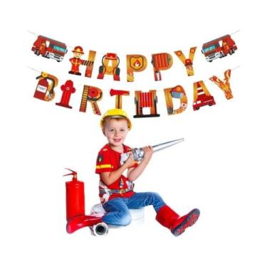 Imagem de Topo De Bolo Temático De Herói Bombeiro Para Menino, Caminhão De Bombe