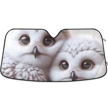 Imagem de Toldo de sol bonito corujas nevadas para para-brisas de carro bonito dobrável caminhão carro sombra frontal para-brisa retrátil automotivo S, 134,6 cm x 59,7 cm