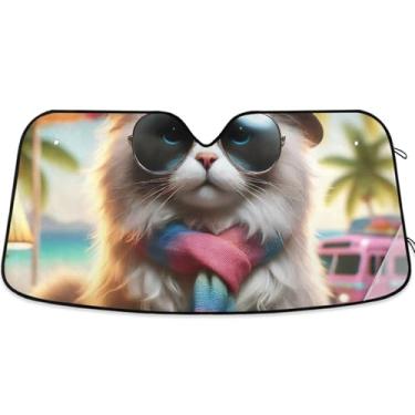 Imagem de Guarda-sol de gato Ragdoll fofo personalizado para para-brisa de carro bonito dobrável persianas de janela de carro para-brisa frontal floral animal S, 134,6 cm x 59,7 cm