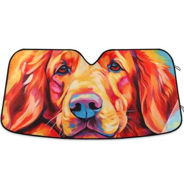 Imagem de Guarda-sol Golden Retriever com estampa de cachorro personalizado para para-brisa de carro protetor solar universal dobrável fofo para para-brisa dianteiro de carro impressões de animais P, 134,6 cm x