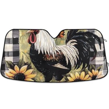 Imagem de Guarda-sol floral galo tartã para para-brisa de carro engraçado personalizado retrátil janela de carro para-brisa frontal floral animal S, 134,6 cm x 59,7 cm