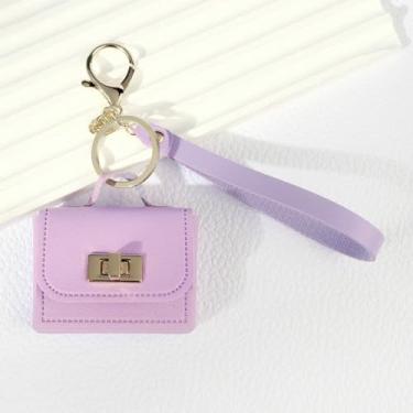 Imagem de Mini bolsa de mão, porta-moedas fofa de couro de poliuretano, bolsa de fone de ouvido para mulheres, organizador de cabos de dados, Roxa