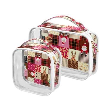 Imagem de GAIGEO Conjunto de bolsas de viagem London Red Bus com Big Ben, bolsa de higiene pessoal, bolsas de viagem cosméticas para mulheres, pacote com 2, Padrão rosa de Natal, one size