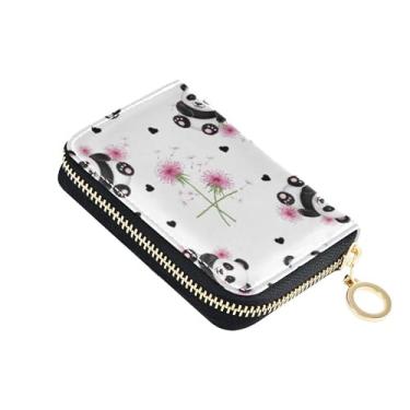 Imagem de Carteira Animal feminina pequena com bloqueio de RFID, carteira masculina fofa Pandas rosa claro floral com bolso para moedas