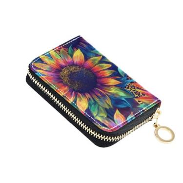 Imagem de Carteira feminina com zíper e bloqueio de RFID, porta-cartões de crédito, pequena com zíper, bolsa para moedas, girassol colorido tie dye