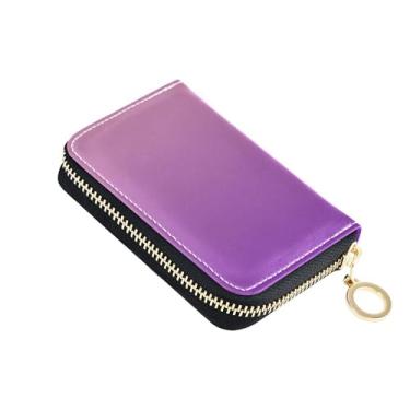 Imagem de Carteira feminina rosa e roxa gradiente pequena com porta-cartões com bloqueio de RFID com zíper e porta-cartões e dinheiro