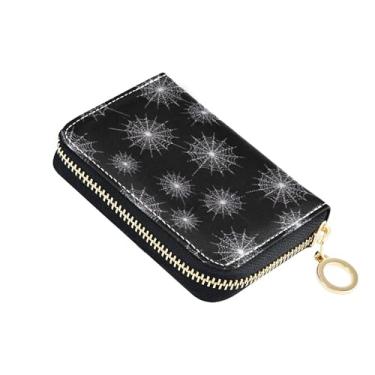 Imagem de Carteira feminina branca de teia de aranha preta de couro com bloqueio de RFID, porta-cartões de crédito, carteira de dinheiro de viagem com bolso para moedas