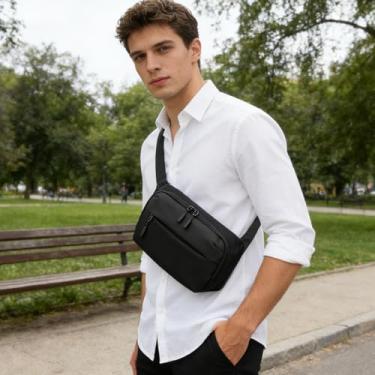 Imagem de Bolsa tiracolo transversal para homens e mulheres, bolsa de cinto, impermeável, pochete leve para ciclismo, caminhadas, viagens, preta