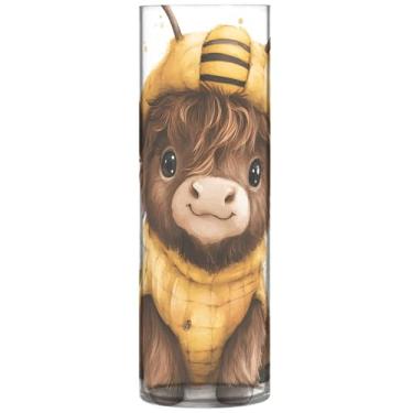 Imagem de Lindo vaso cilíndrico de vaca highland abelha mel para flores decorativo personalizado vaso de flores redondo bonito floral moderno decoração de mesa, 30 cm x 9,9 cm