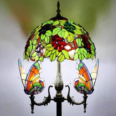Imagem de Luminária de chão Tiffany com design natalino, decoração para casa, libélula, borboleta, rosa, uva e chapéu barroco [5 lâmpadas][40,6 cm L x 165 cm A] Luminária de leitura de vitral para sal