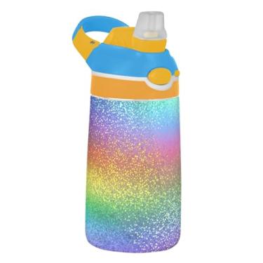 Imagem de Garrafa de água esportiva infantil com cores vibrantes arco-íris para escola, 473 ml, 473 ml, garrafa de água Tritan com canudo, copo infantil à prova de vazamento, reutilizável, alça de transporte