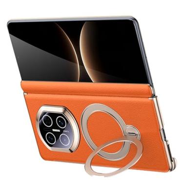 Imagem de POYUFRG Capa magnética para Huawei Mate X7, capa de couro galvanizado com proteção de dobradiça de lente completa com suporte de anel de metal giratório, laranja, Mate X7