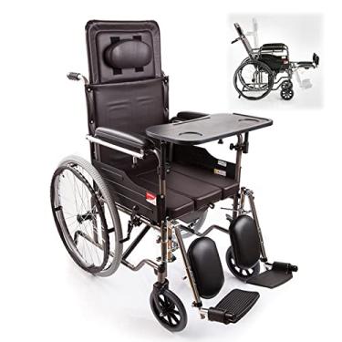 Imagem de CMOLVUR Cadeira de rodas reclinável com encosto alto com vaso sanitário e descanso de perna elevado, assento leve de cabeceira para idosos com deficiência - Cadeira de chuveiro dobrável para