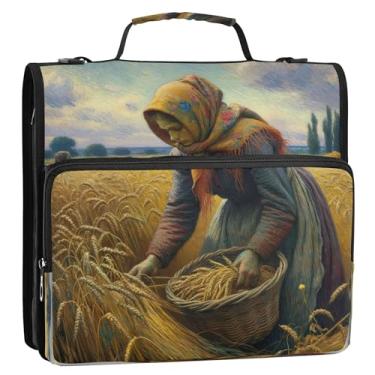 Imagem de Fichário organizador de pastas douradas de campo de colheita, fichário de 3 anéis resistente, fichário escolar para ensino médio