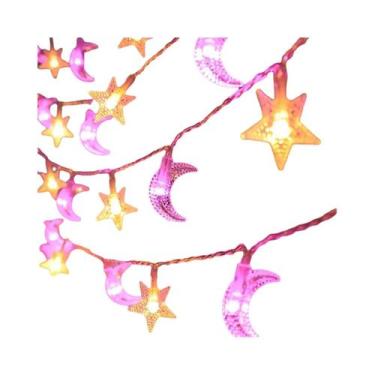 Imagem de Corda De Luz LED Colorida Em Forma De Estrela E Lua 1.5M/3M Para Decor