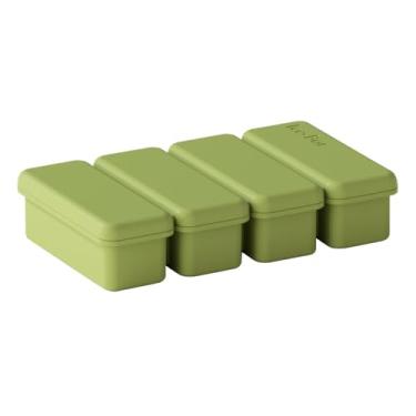 Imagem de Moldes para cubos de gelo de silicone premium – Bandeja para freezer de 4 cavidades com tampa para fácil armazenamento, solução de fabricação de gelo flexível e à prova de vazamento, verde