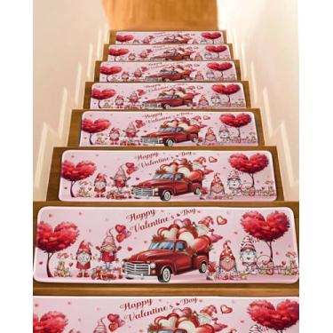 Imagem de Passos de escada 20,3 x 76,2 cm (15 peças), dia dos namorados, caminhão, gnomo, coração, coração, corredor, escada, tapete de escada, tapete de escada, rosa, vermelho, rosa, antiderrapante, para