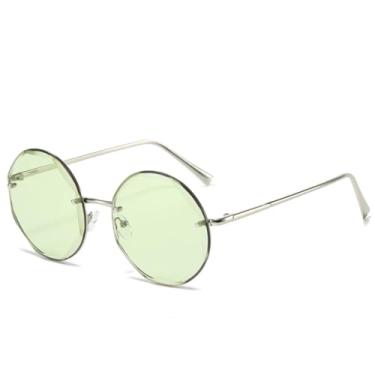 Imagem de HPIRME Óculos redondos vintage de metal, unissex, com armação sem aro, proteção UV400 (prateado e verde).