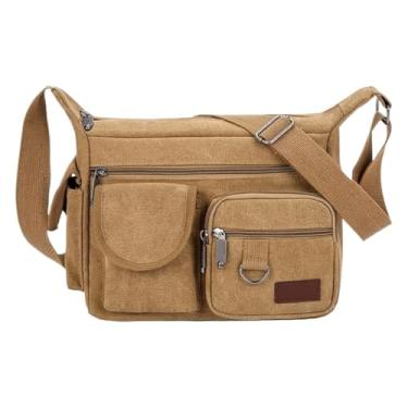Imagem de Bolsa masculina de lona Business Postman - Mochila casual de grande capacidade e bolsa de ombro transversal para uso diário, Marrom, One Size