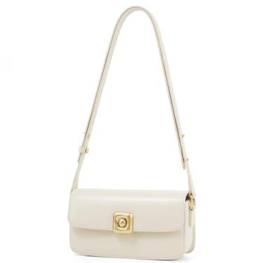 Imagem de LAFESTIN Bolsa feminina de couro transversal com alça ajustável e compartimento para cartão de crédito, Branco