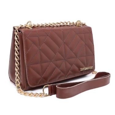 Imagem de Bolsa Transversal Feminina Matelassê, Alça Corrente Dourada, Couro Sintético Preto (castanho)