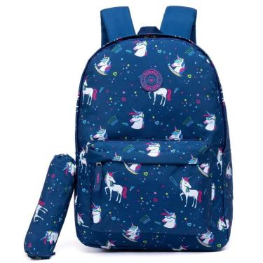 Imagem de Kit Mochila Bolsa Escolar Com Estojo Reforçada Espaçosa Resistente a Água Faculdade-Feminino
