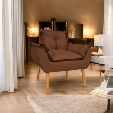 Imagem de Poltrona Decorativa em Suede com Pés de Madeira - Design Moderno para Sala e Quarto, Confortável e Elegante(Terracota)