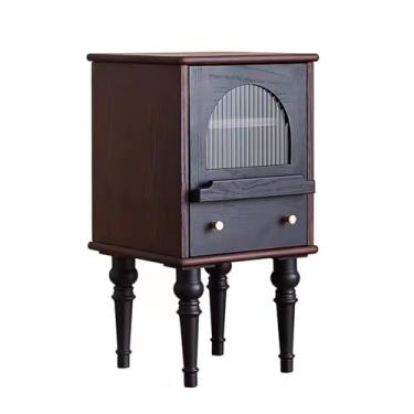 Imagem de Mesa de cabeceira de madeira maciça, mesa de cabeceira totalmente montada com 1 gaveta e prateleira aberta, mesa de cabeceira moderna de meados do século, mesa de cabeceira com armazenamento, mesa de