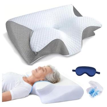 Imagem de SPXMQSS Travesseiro ortopédico, ergonômico, para dor no pescoço e no ombro, almofadas laterais para dormir, travesseiro cervical, espuma viscoelástica para dor no pescoço, cinza, 1 peça
