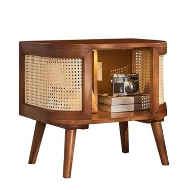 Imagem de KXPSWGE Mesa de cabeceira de fazenda, mesa de cabeceira de madeira com prateleira de armazenamento aberta, mesa lateral de cama vintage de meados do século, organizador de gavetas com pernas de