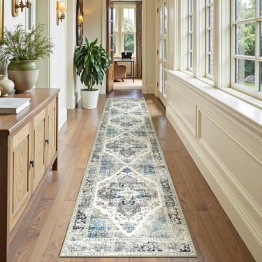 Imagem de jinchan Tapete de corrida 5 x 25 cm, estampa vintage, tapete de chenille, cinza, lavável, antiderrapante, retrô, elegante, tapete para corredor, para cozinha, quarto, sala de jantar, lavanderia