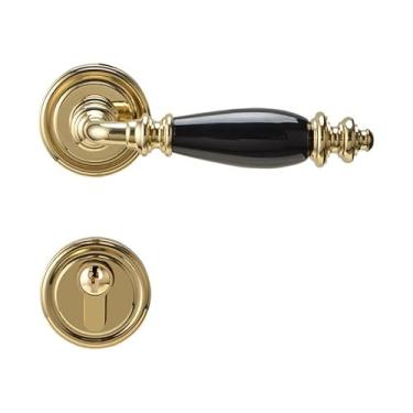 Imagem de Fechadura de porta de cobre maçaneta de cerâmica prata brilhante quarto silencioso estilo europeu latão interno (ouro)