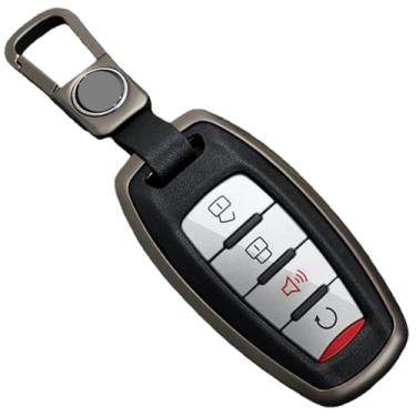Imagem de Capa protetora para chave remota de carro de couro de liga de zinco compatível com Great Wall Poer compatível com GWM Vanguard decoração de chave de carro Shell Fob(Gun Black Set)