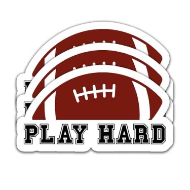 Imagem de Adesivos de futebol (3 peças) – Play Hard – Decalques de vinil à prova d'água para garrafas de água, copos, laptops – Adesivos esportivos para jogadores de futebol e times de 7,6 cm x 4,3 cm.