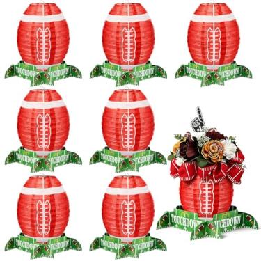 Imagem de Mudder 8 peças de lanterna de papel de futebol americano conjunto de decoração de mesa de centro de mesa lanterna de jogo de futebol com peças de suporte para artigos de festa de aniversário, 30,5 cm