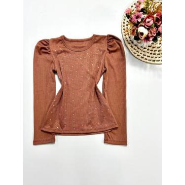 Imagem de Blusa Infantil Menina Manga Longa Bufante Com Strass Ribana Mini Diva 