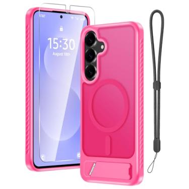 Imagem de RMOCR Capa para Samsung Galaxy S26+ Plus com protetor de tela + alça de pulso, capa magnética translúcida fosca robusta fina embutida com suporte invisível [apto para MagSafe], rosa choque 2026
