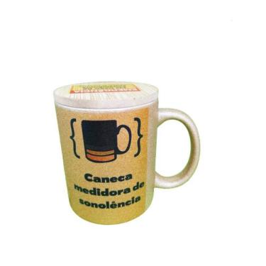 Imagem de Caneca gliter Café Medidor de Sonolência com tampa de madeira - Coleçã