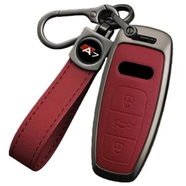 Imagem de Capa de chaveiro compatível com Audi A7 S7 RS7 Sportback 2018 2019 2023 Sline Capa de couro de liga de zinco para chave de carro Protetor de controle remoto Acessórios automotivos(D-red keyring)