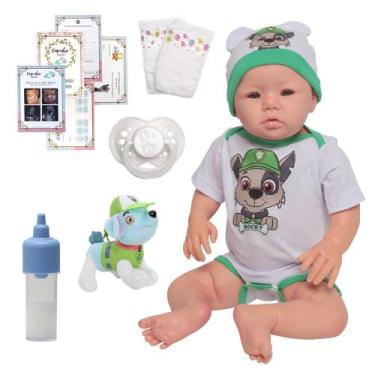 Imagem de Boneco Reborn Bebê Menino Recém Nascido Carequinha Com Itens - Cegonha