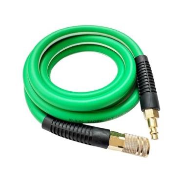 Imagem de SANFU Mangueira de ar híbrida de 1,9 m ID x 300 PSI, durável, leve, com acoplador e plugue de latão de 1/10.2 cm, restritores de dobra, verde e branco (10')