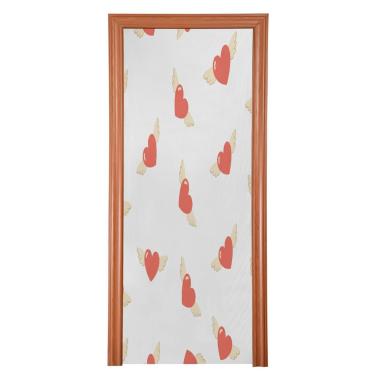 Imagem de ATTX Capa de porta frontal com coração vermelho - decoração de férias de tecido elástico lavável para festas, casa, decoração de porta da frente, 36 x 98 polegadas (391)