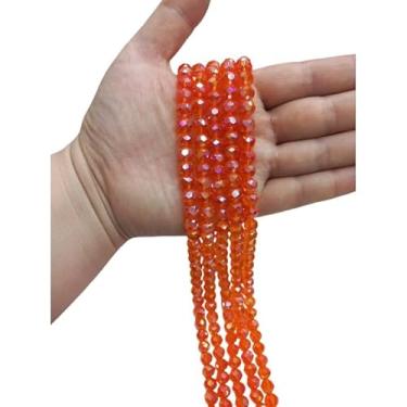 Imagem de Fio de Cristal Achatado 8mm com Furo para Bijuterias e Artesanato – Kit 5 Fios de Contas de Vidro Coloridas (Laranja Transparente Boreal)