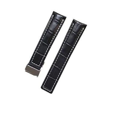Imagem de TIOYW Pulseira clássica de couro legítimo 24 22 mm, preto, azul, marrom, para relógio Breitling, fecho de implantação (24 mm)