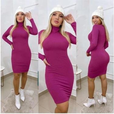 Imagem de Vestido Midi Canelado Justo Moda Feminina Executivo Festas Luxo  Ofert