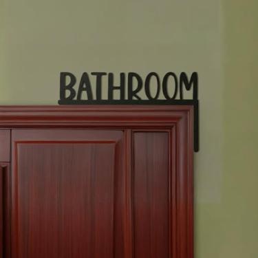 Imagem de LXUEJIE Topo de porta de banheiro de madeira, sinais de porta de banheiro preto sinal minimalista moldura de casa ornamento para casa de banho banheiro (lado direito)