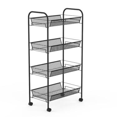 Imagem de Carrinho Organizador Multiuso com 3 Prateleiras | Carrinho de Aço com Rodas para Cozinha Salão Estética(New York Preto)