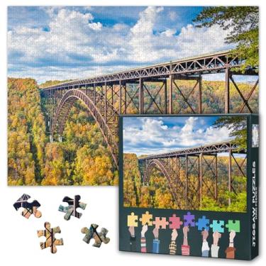 Imagem de 1000 Piece Jigsaw Puzzle for Adults New River Gorge Bridge West Virginia Autumn Foliage Scenic Landscape Puzzle Fall Colors Mountain View Wall Art Decor 27.5x19.7 Inch