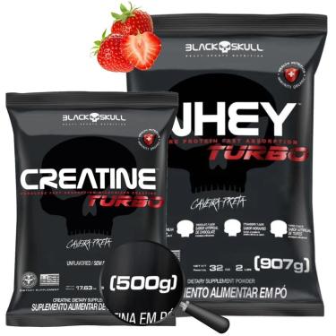 Imagem de Kit Whey Protein Turbo Refil 907g Creatina Turbo Refil 500g Sem Sabor Suplementos Black Skull-Unissex